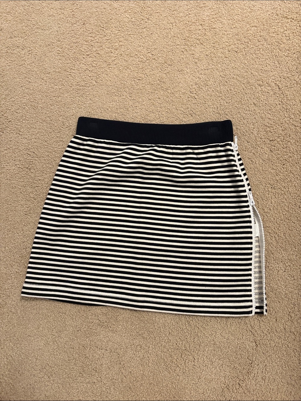 kate spade navy mini skirt with cream & gray stripe detail